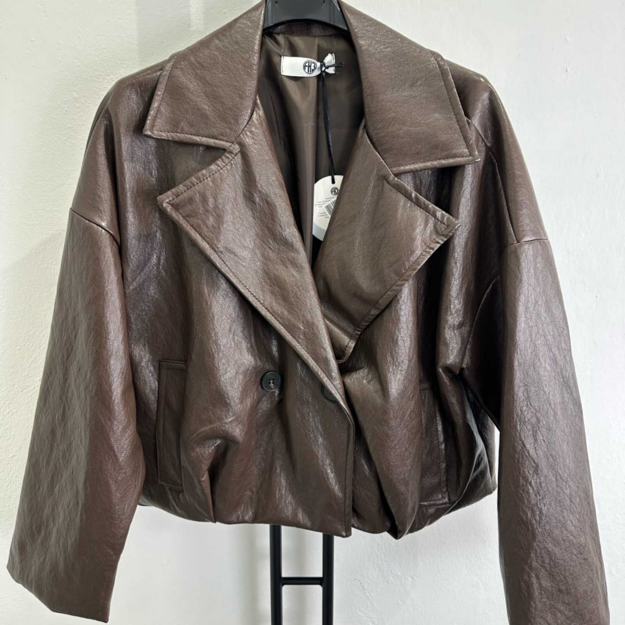 Double-Breasted Faux Leather Jacket