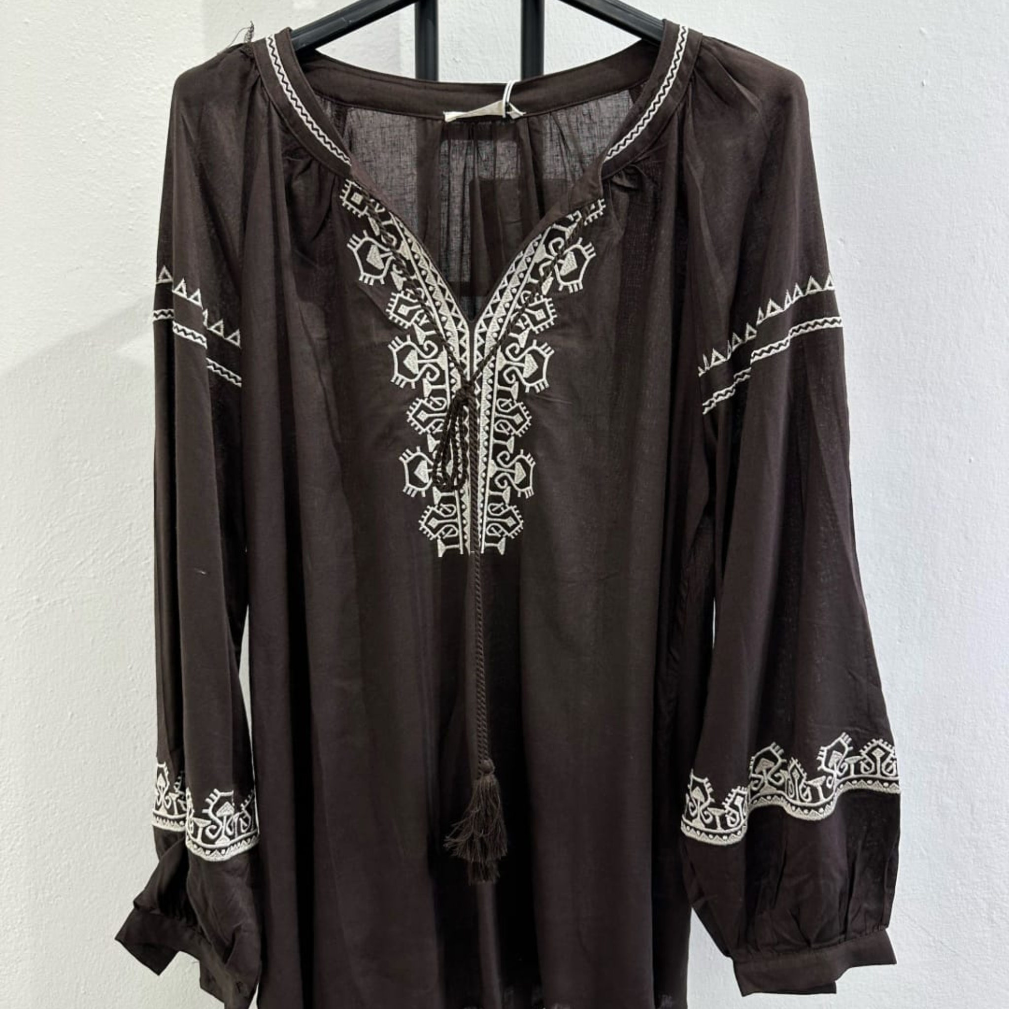 Italian Embroidered Boho Tunic Top