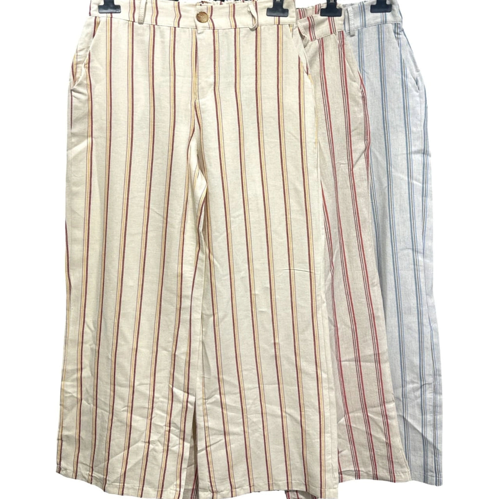 Striped Linen Blend Wide-Leg Pants