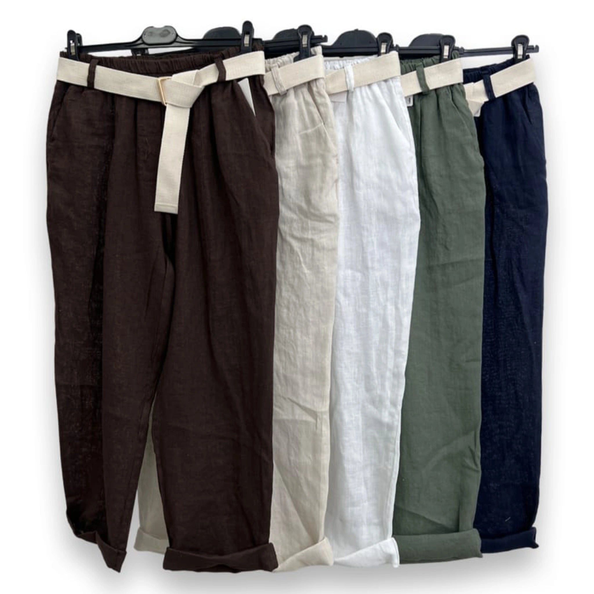 Linen Blend Belted Pants