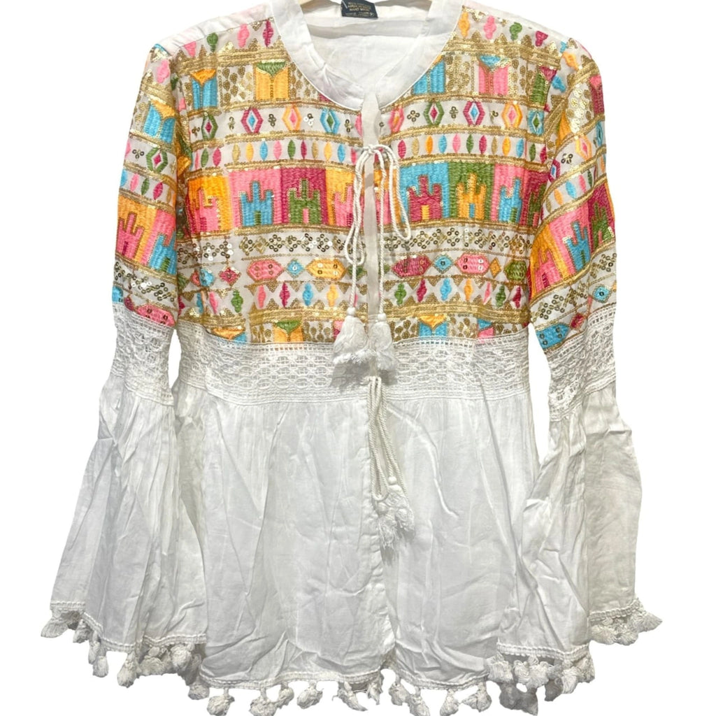 100% Cotton Embroidered Boho Blouse