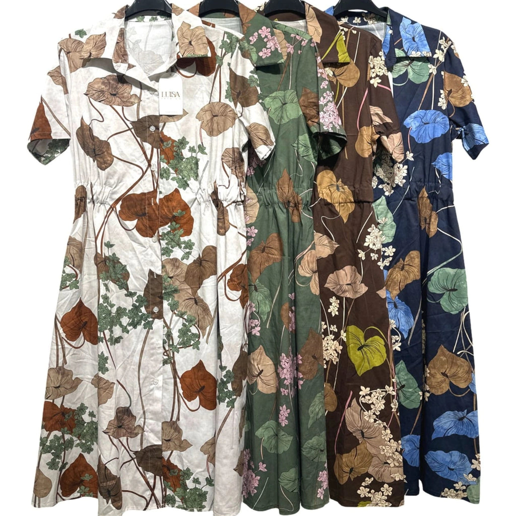 Cotton Blend Floral Shirt Dress