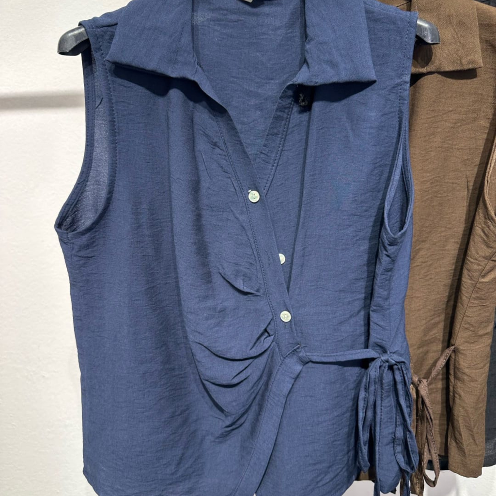 Italian Sleeveless Wrap Waist Blouse