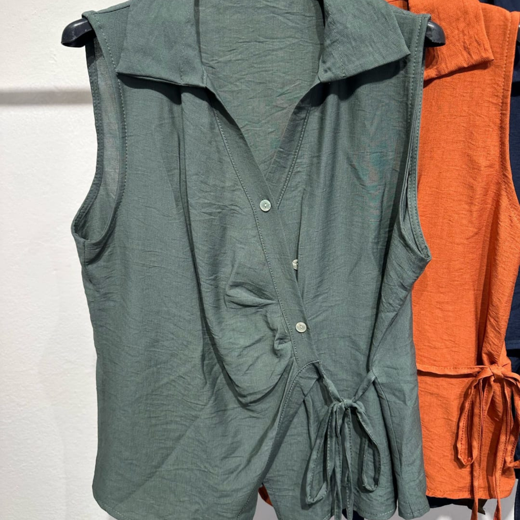 Italian Sleeveless Wrap Waist Blouse