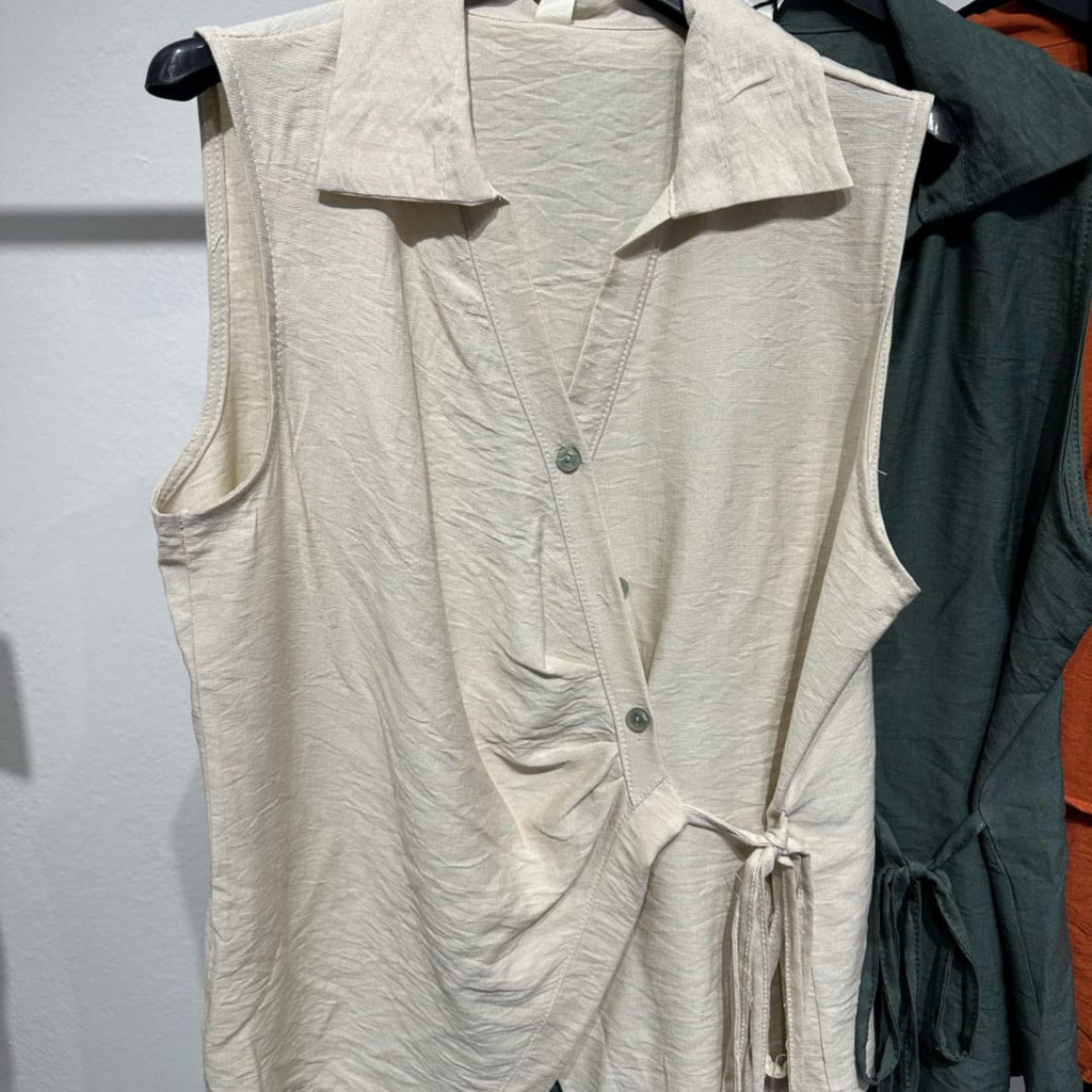 Italian Sleeveless Wrap Waist Blouse
