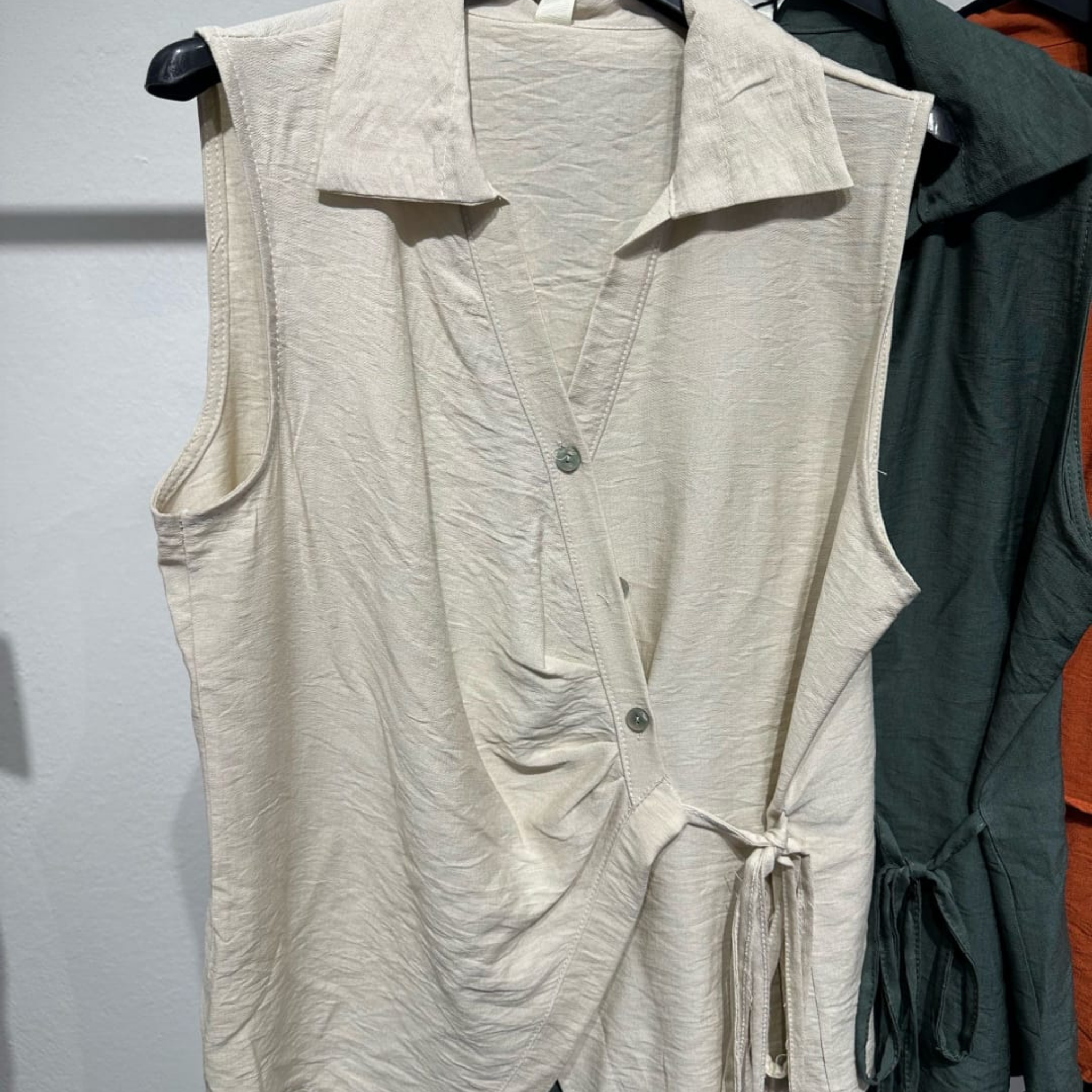 Italian Sleeveless Wrap Waist Blouse
