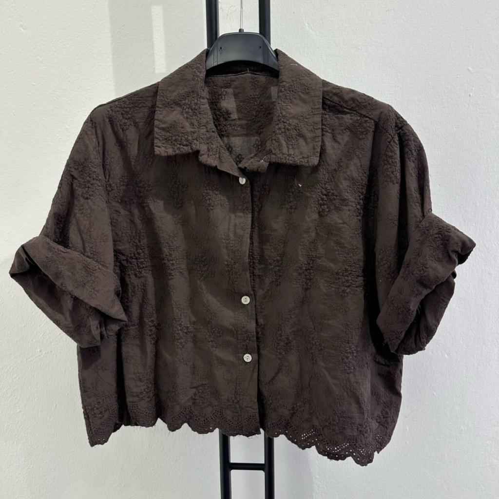 Italian Broderie Button-Up Crop Shirt