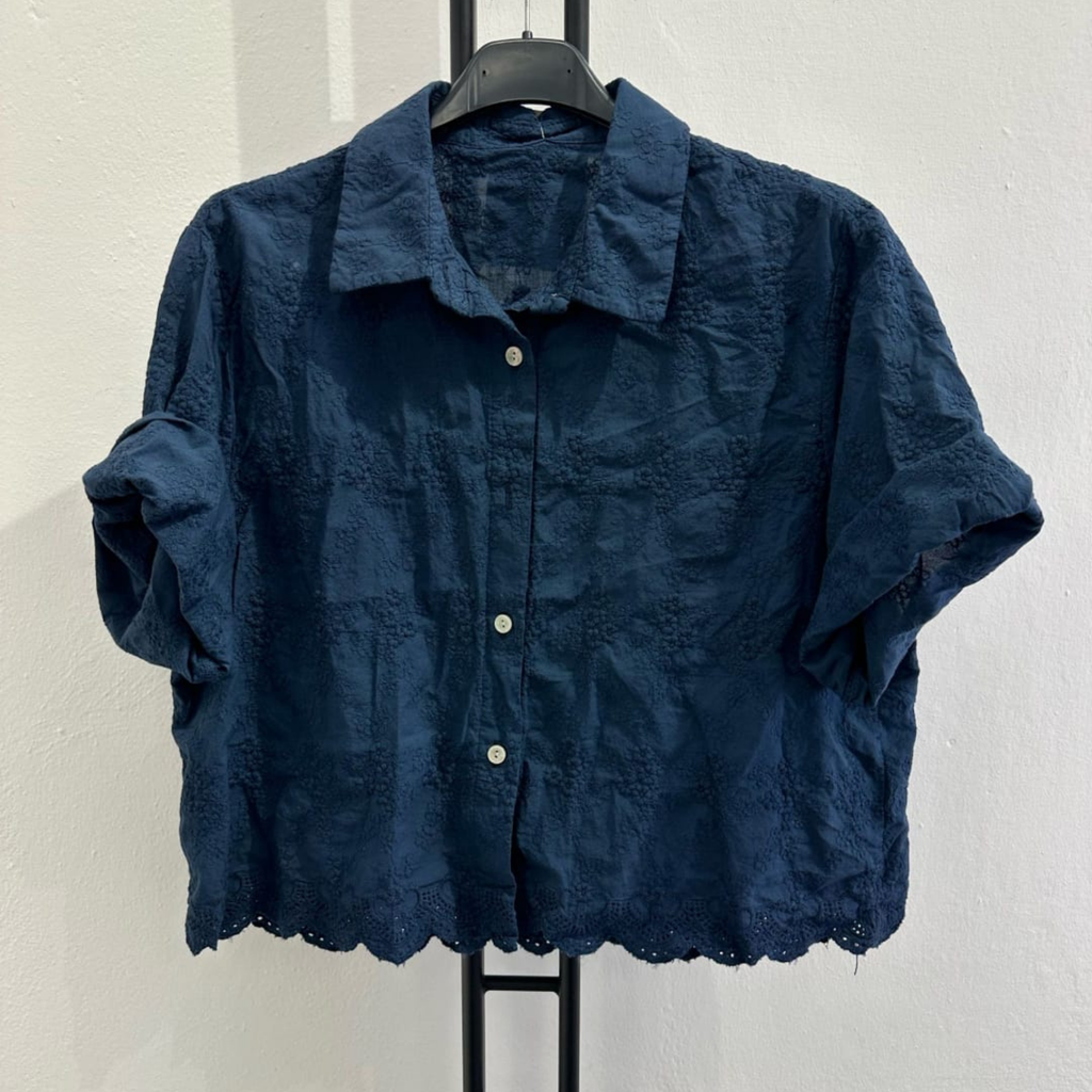 Italian Broderie Button-Up Crop Shirt