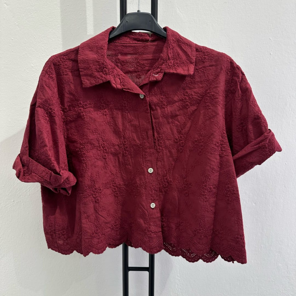 Italian Broderie Button-Up Crop Shirt