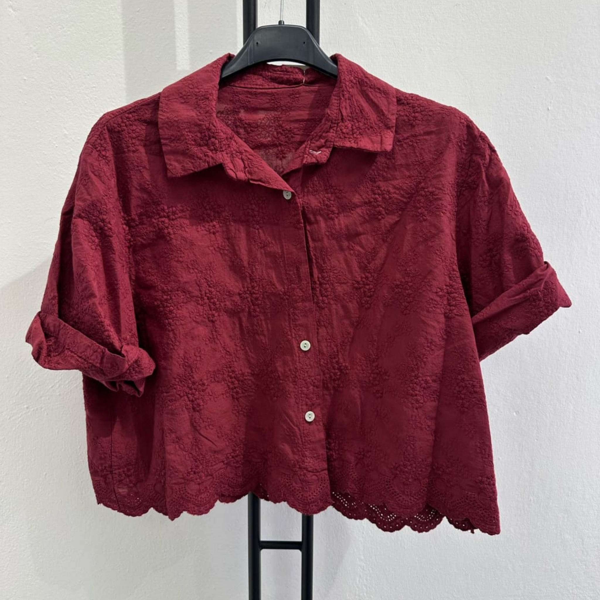 Italian Broderie Button-Up Crop Shirt
