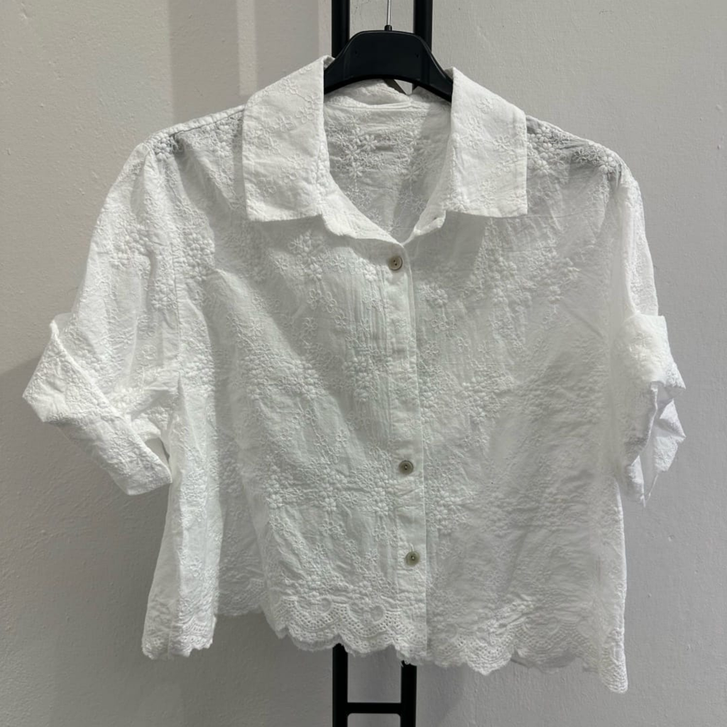 Italian Broderie Button-Up Crop Shirt