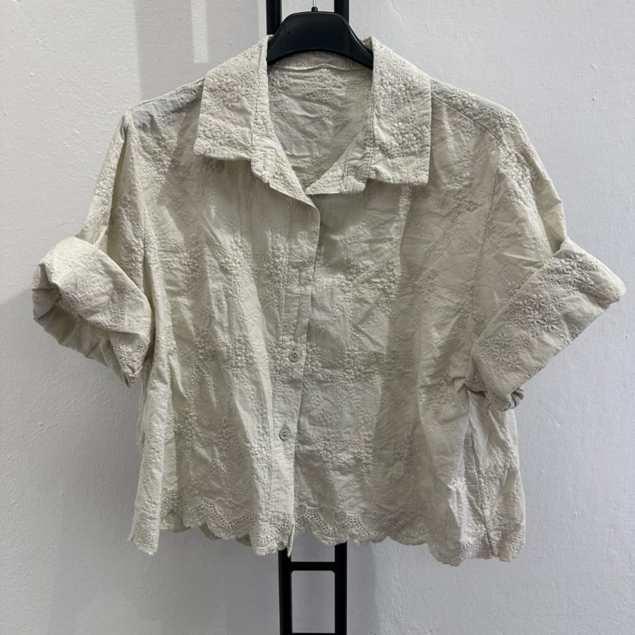 Italian Broderie Button-Up Crop Shirt