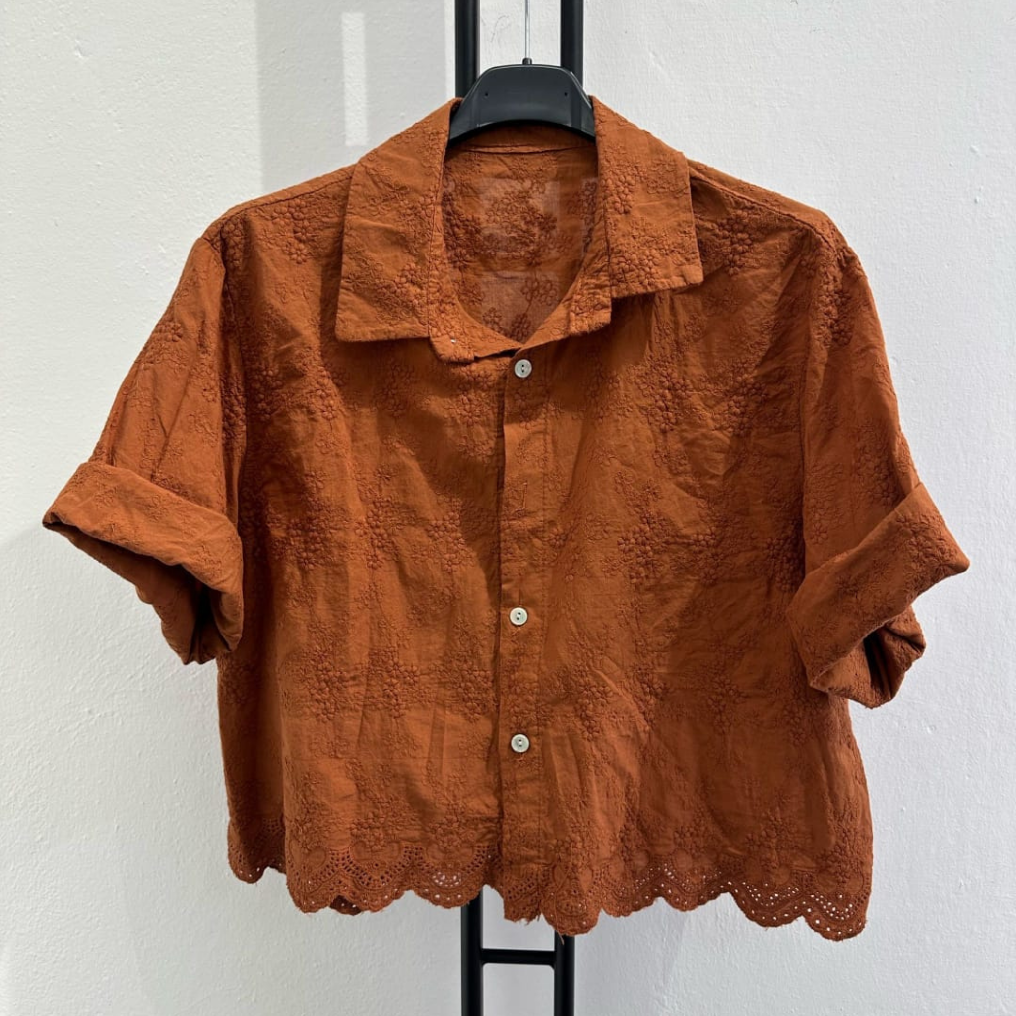 Italian Broderie Button-Up Crop Shirt