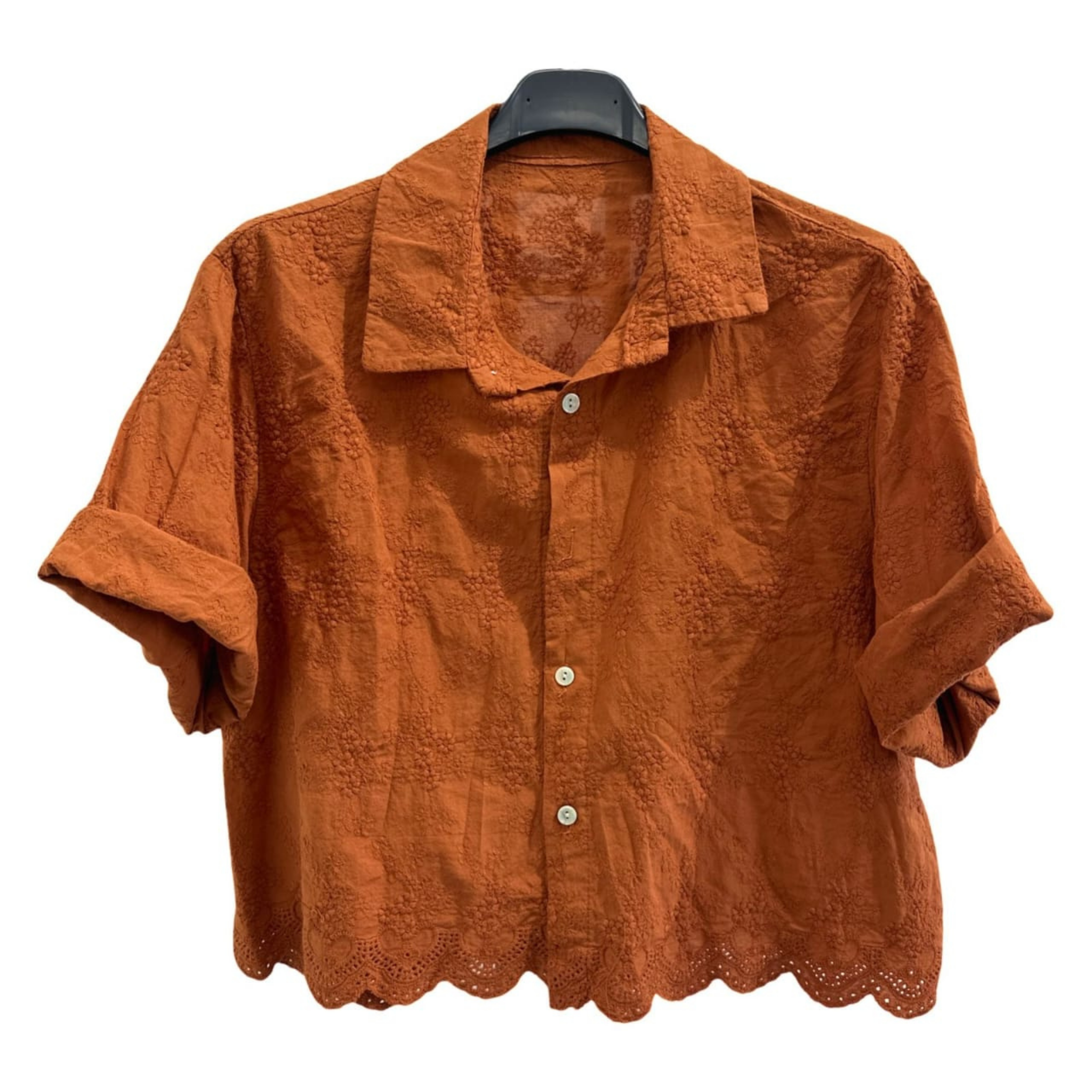 Italian Broderie Button-Up Crop Shirt