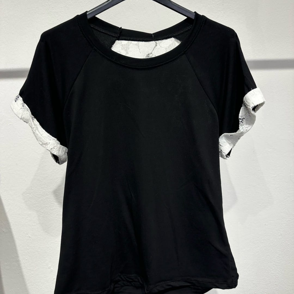 Italian Cotton Blend Lace Detail T-Shirt