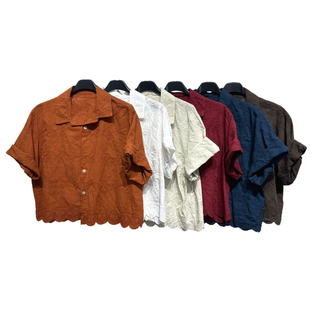 Italian Broderie Button-Up Crop Shirt