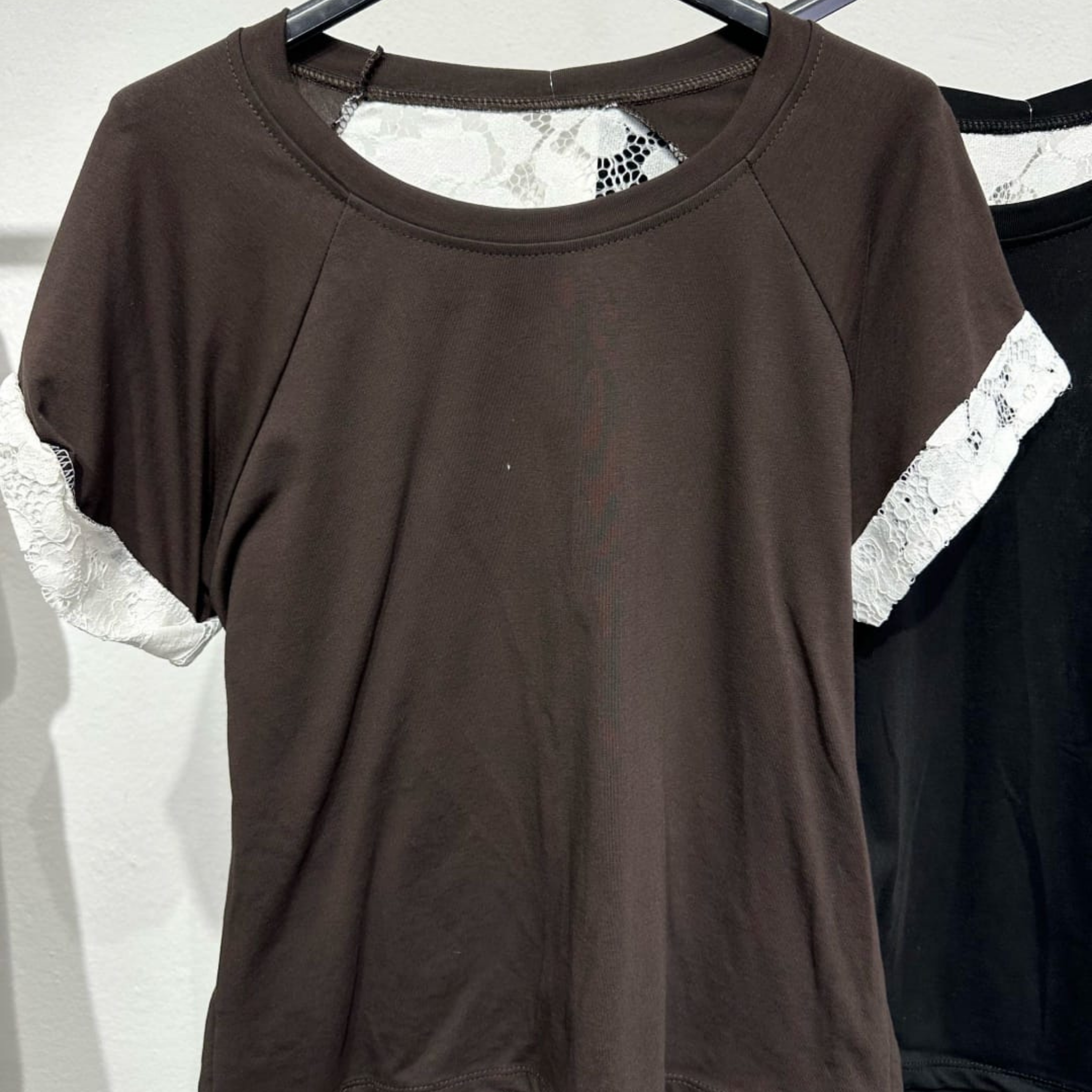 Italian Cotton Blend Lace Detail T-Shirt
