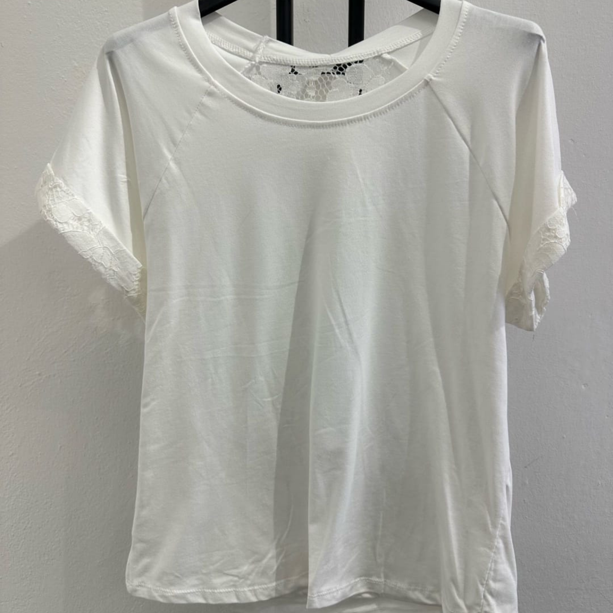 Italian Cotton Blend Lace Detail T-Shirt