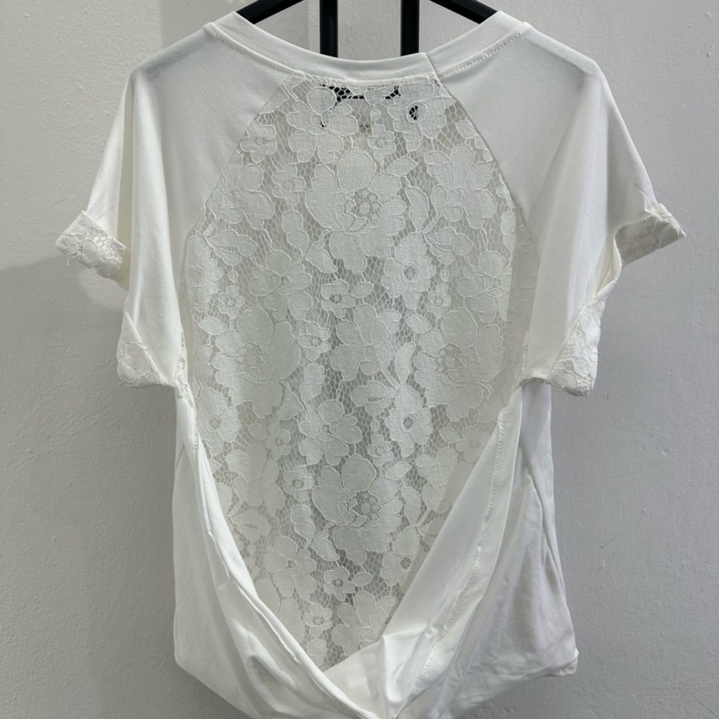 Italian Cotton Blend Lace Detail T-Shirt
