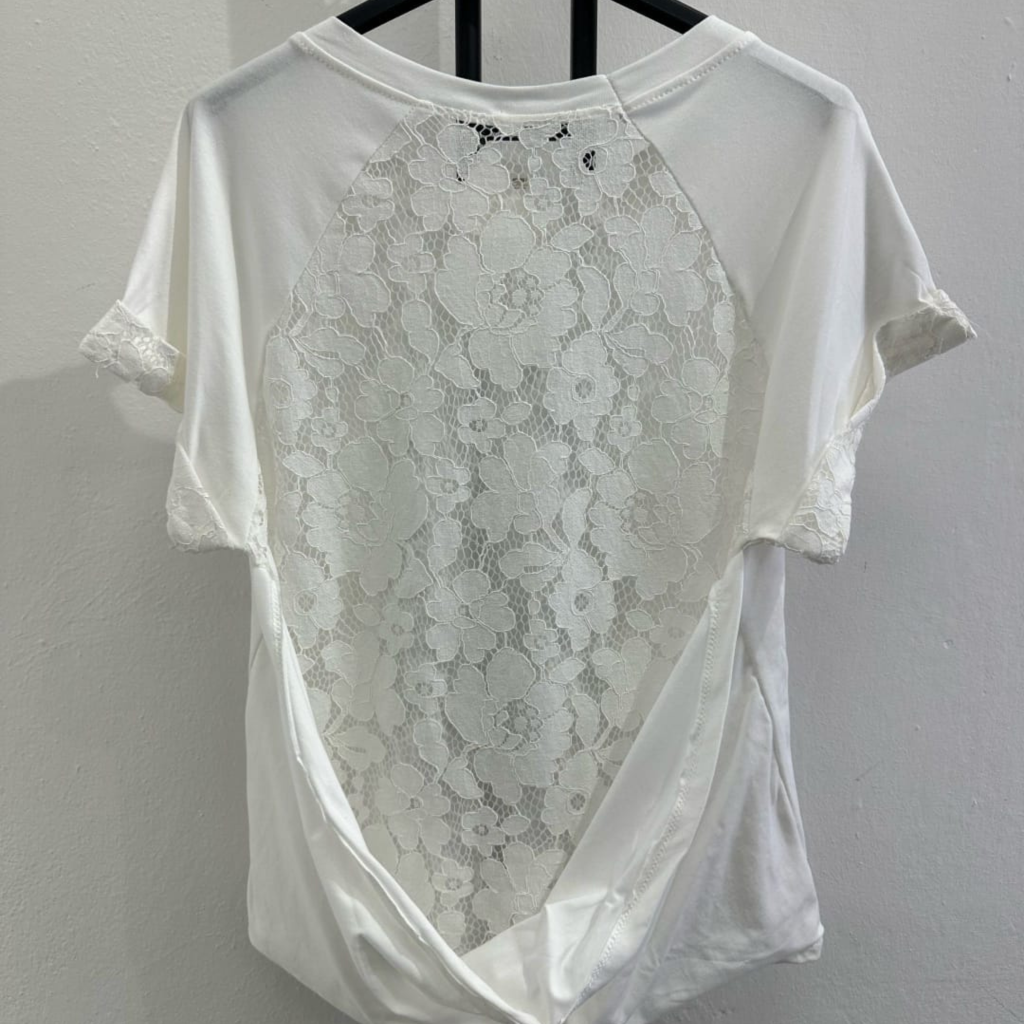 Italian Cotton Blend Lace Detail T-Shirt