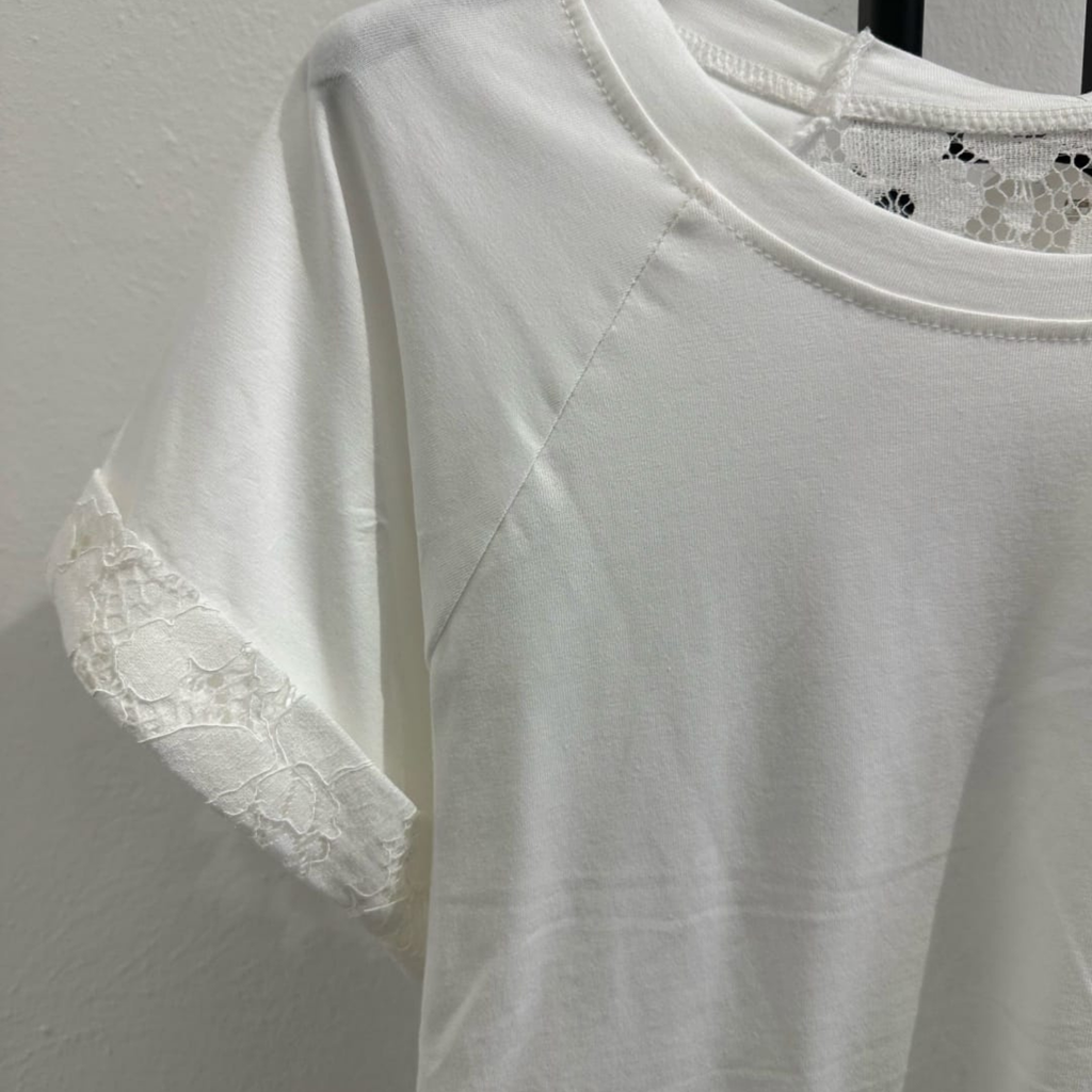 Italian Cotton Blend Lace Detail T-Shirt
