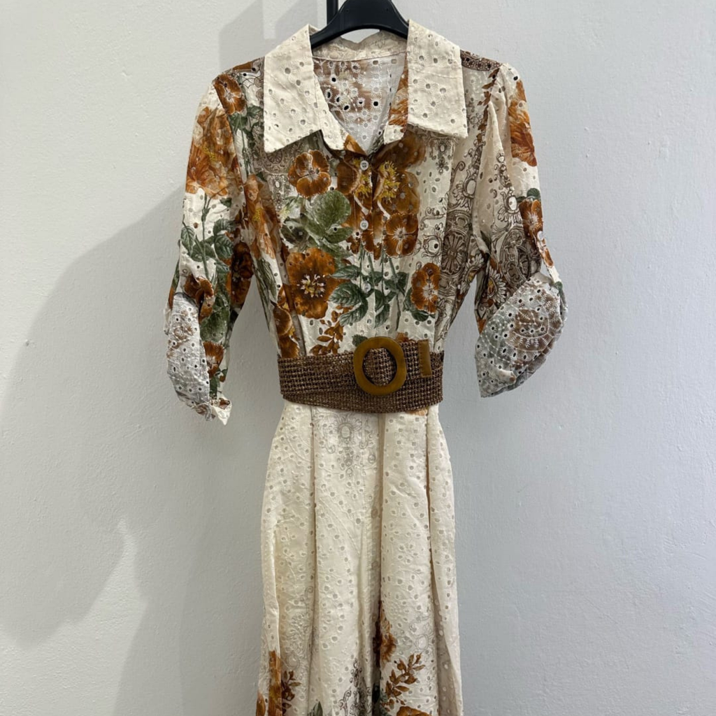 Italian Floral Broderie Shirt Dress with Woven Belt
