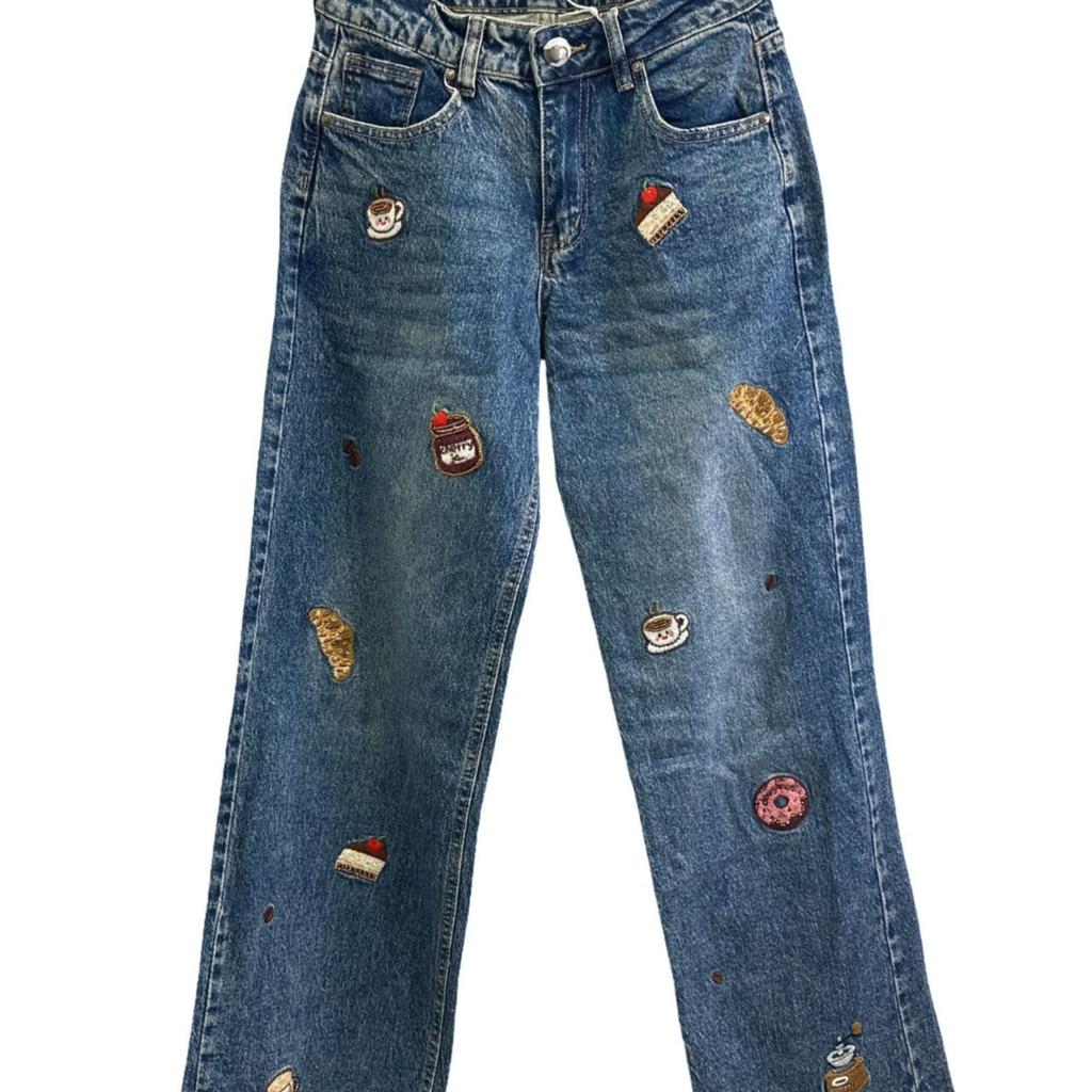 Italian Embroidered Wide Leg Jeans