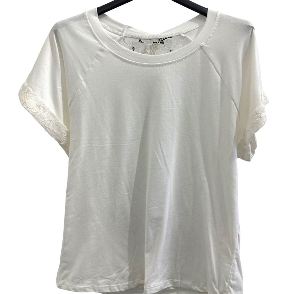 Italian Cotton Blend Lace Detail T-Shirt