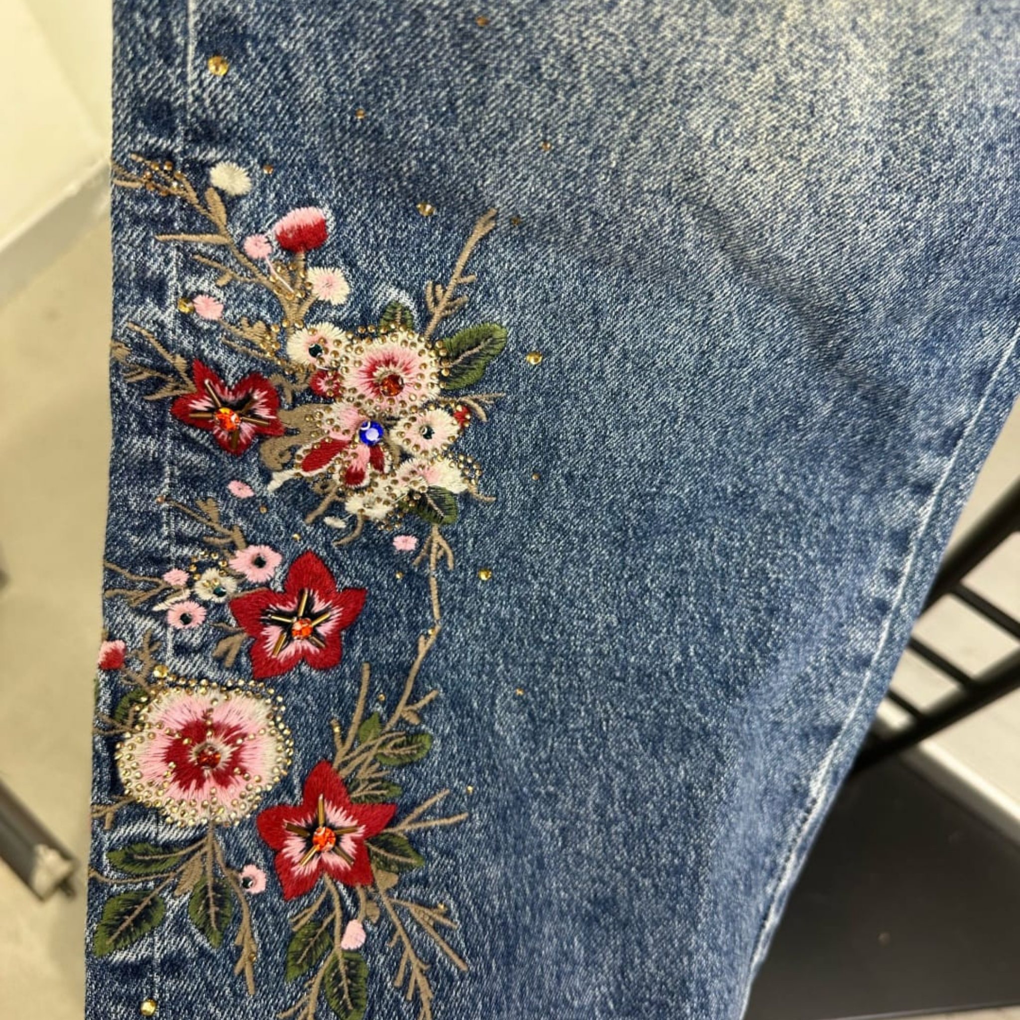 Italian Floral Embroidered Denim Jeans