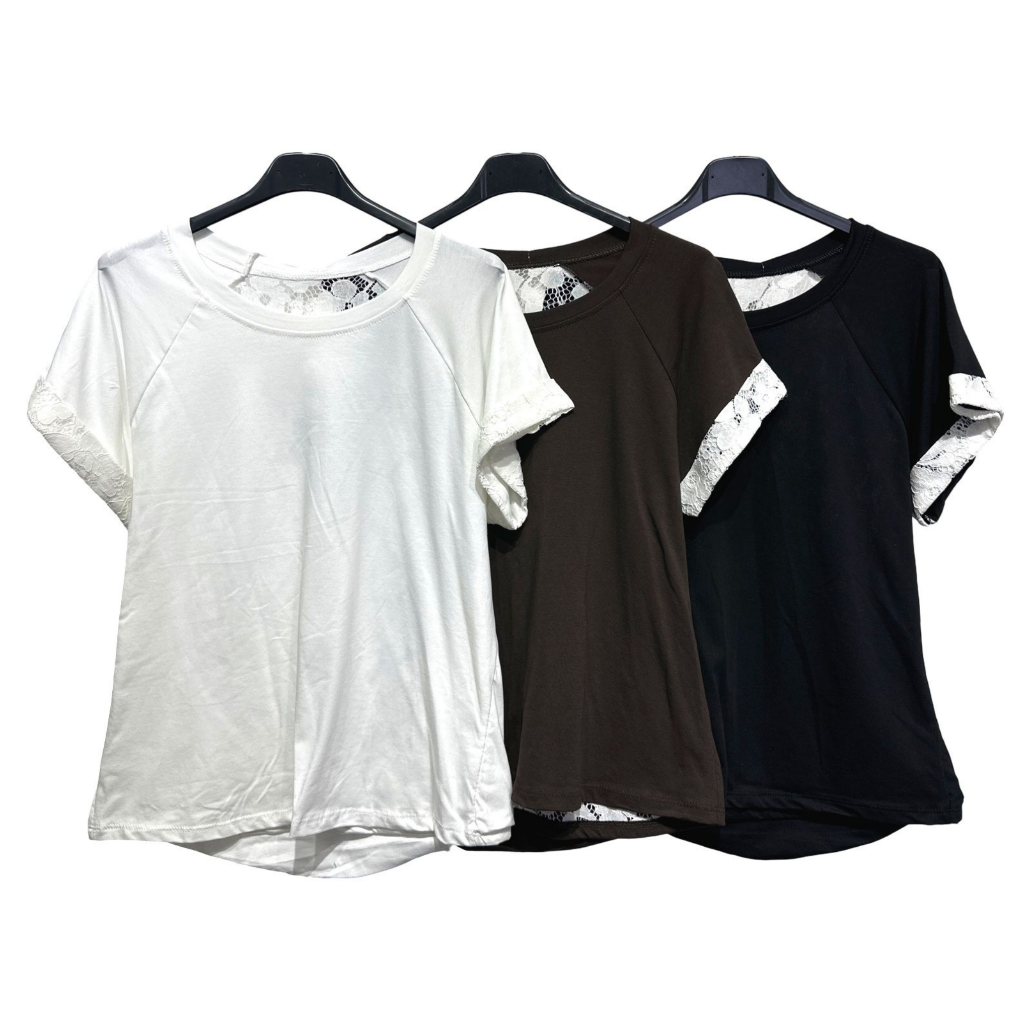 Italian Cotton Blend Lace Detail T-Shirt