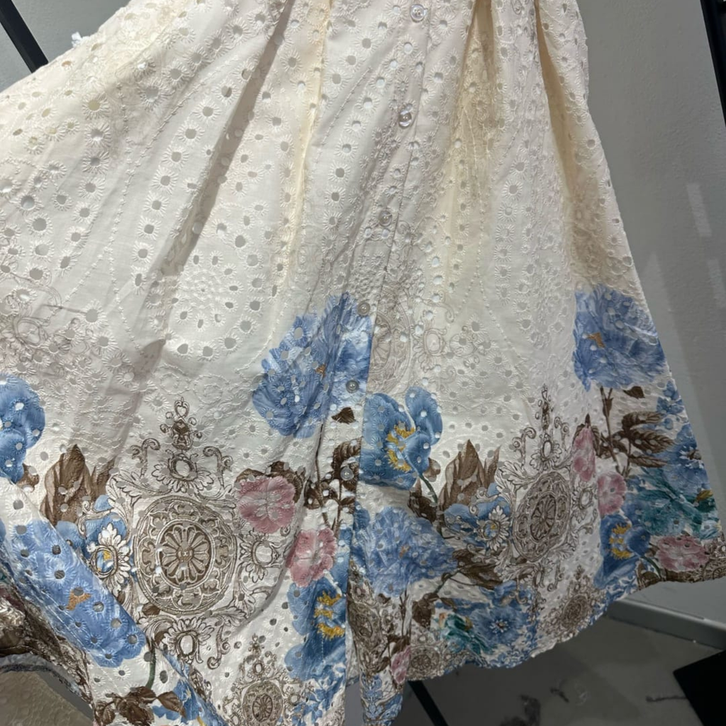 Italian Floral Broderie Shirt Dress with Woven Belt