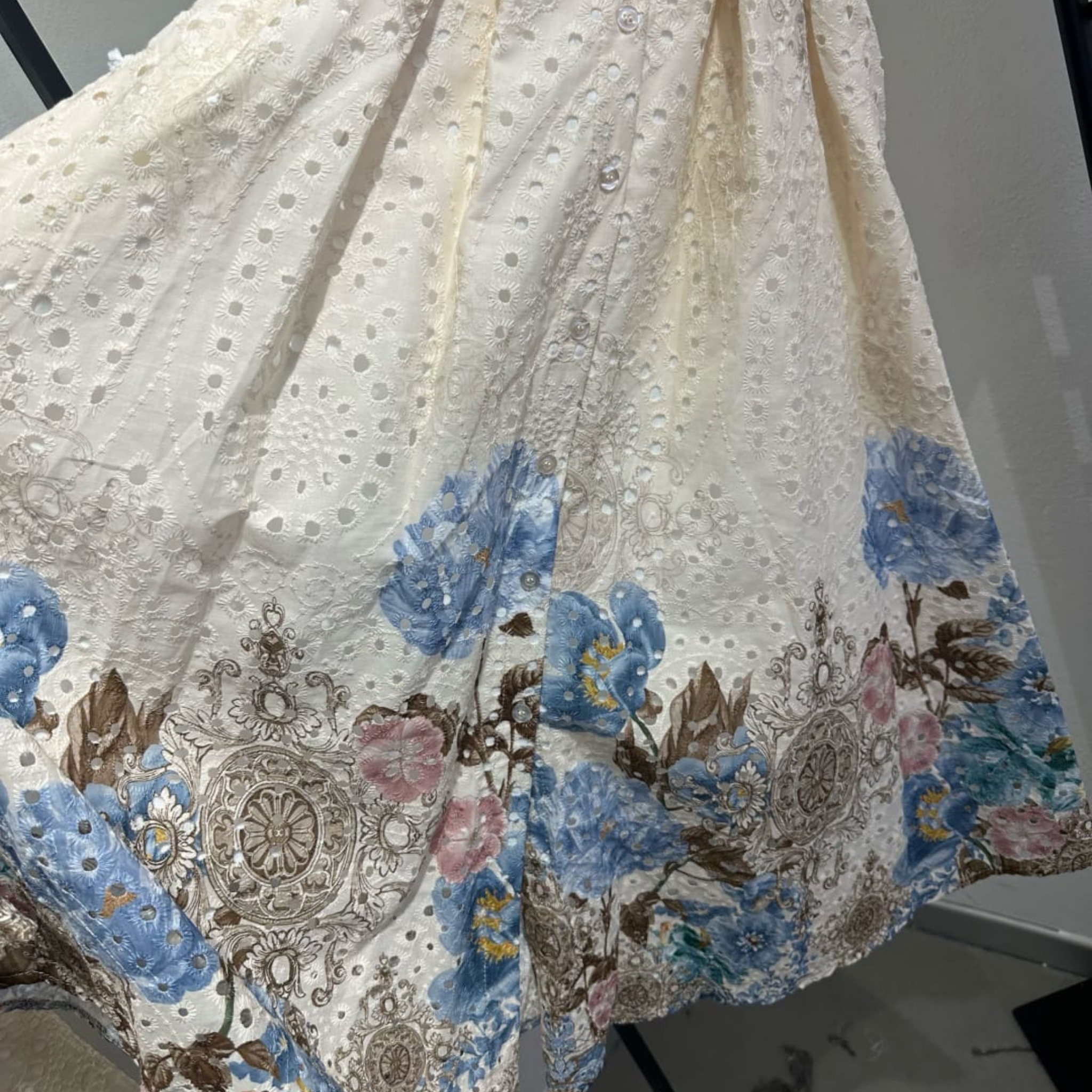 Italian Floral Broderie Shirt Dress with Woven Belt