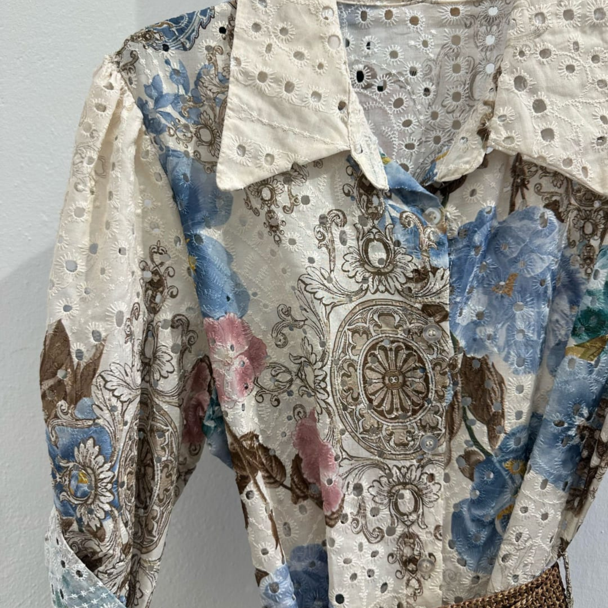 Italian Floral Broderie Shirt Dress with Woven Belt