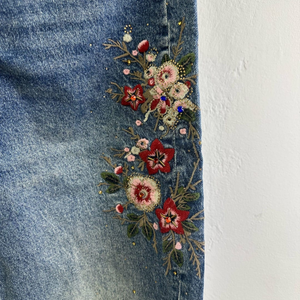Italian Floral Embroidered Denim Jeans
