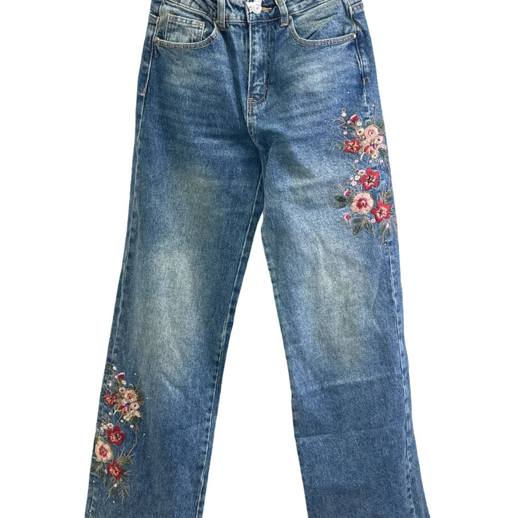 Italian Floral Embroidered Denim Jeans