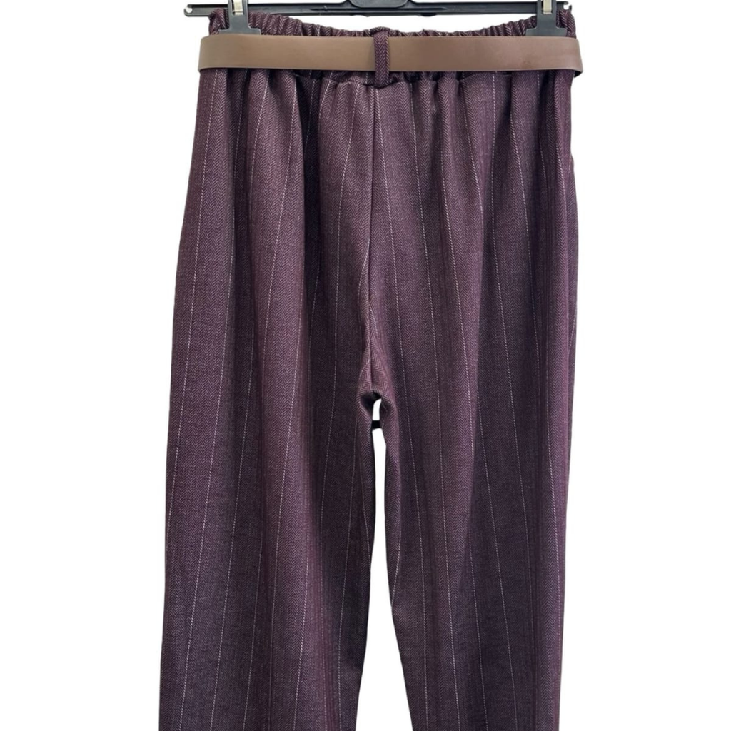 Italian Pinstripe Belted Tapered Trousers