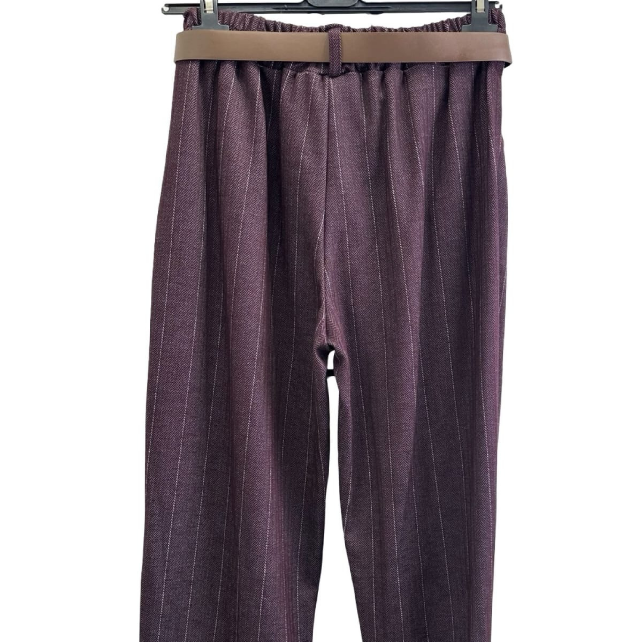 Italian Pinstripe Belted Tapered Trousers