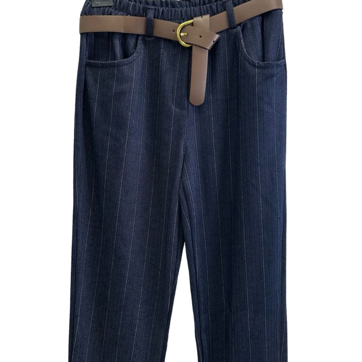 Italian Pinstripe Belted Tapered Trousers