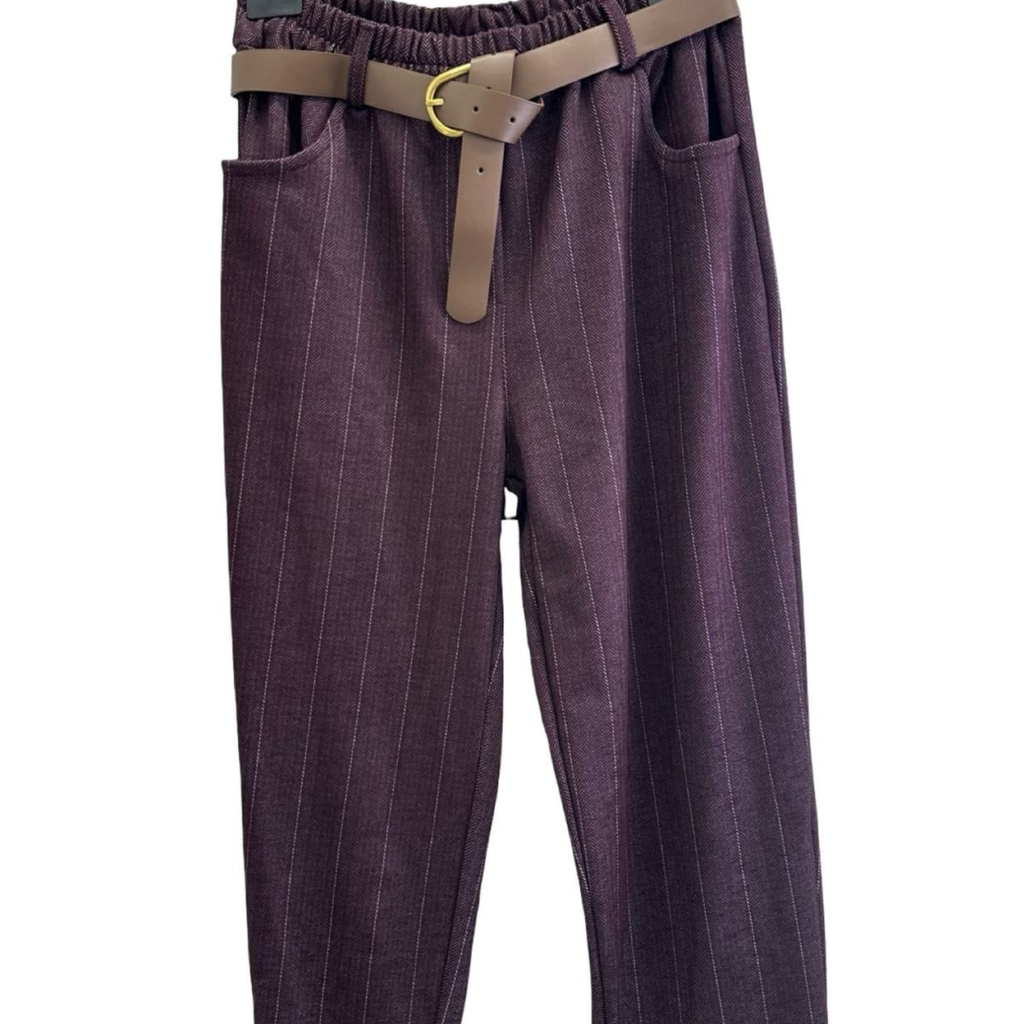 Italian Pinstripe Belted Tapered Trousers