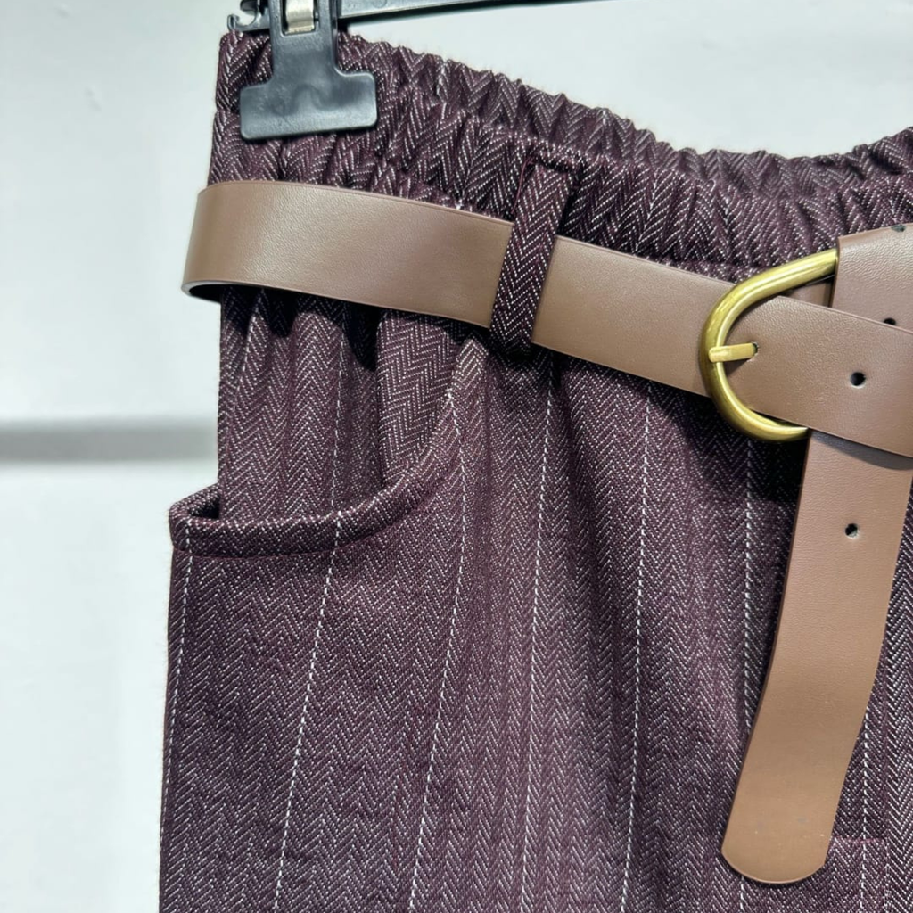 Italian Pinstripe Belted Tapered Trousers