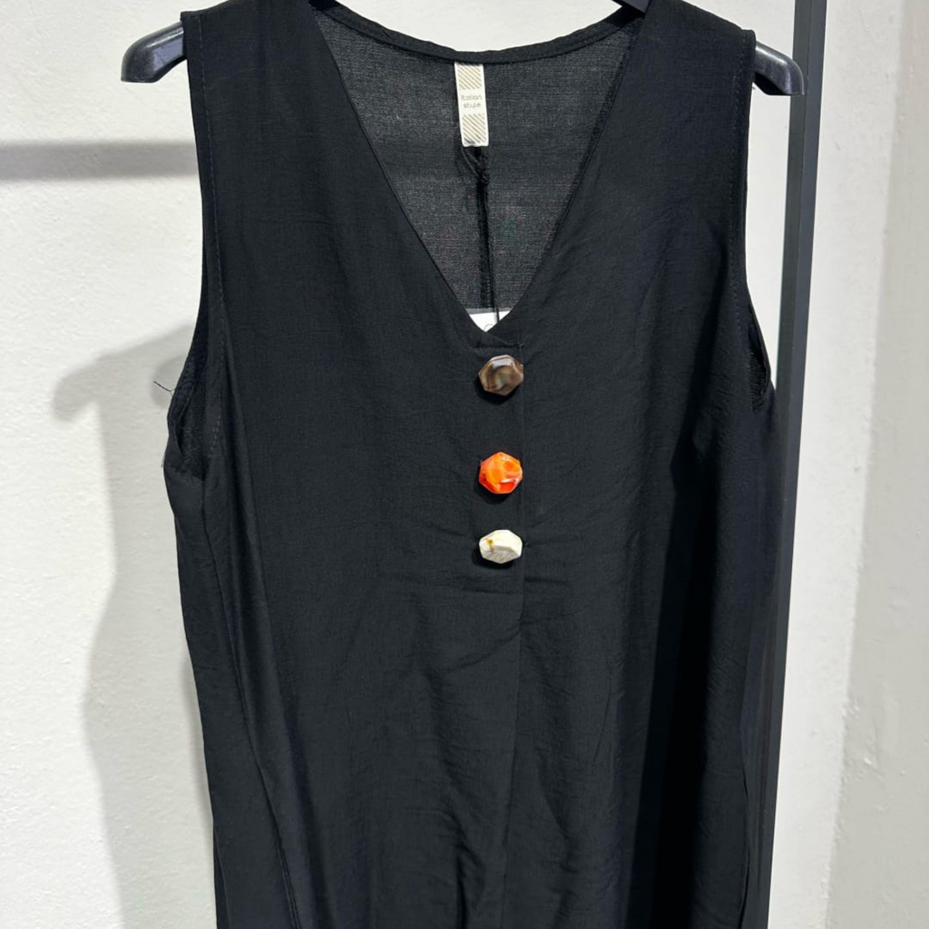 Italian Sleeveless Button Detail Maxi Dress