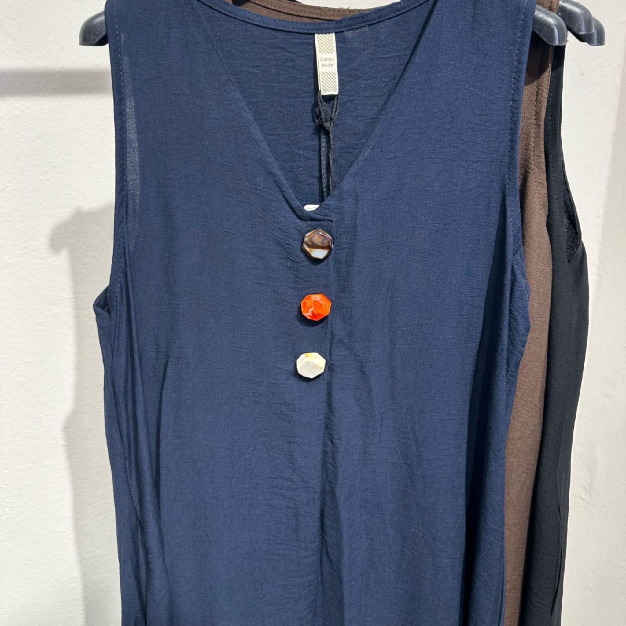Italian Sleeveless Button Detail Maxi Dress