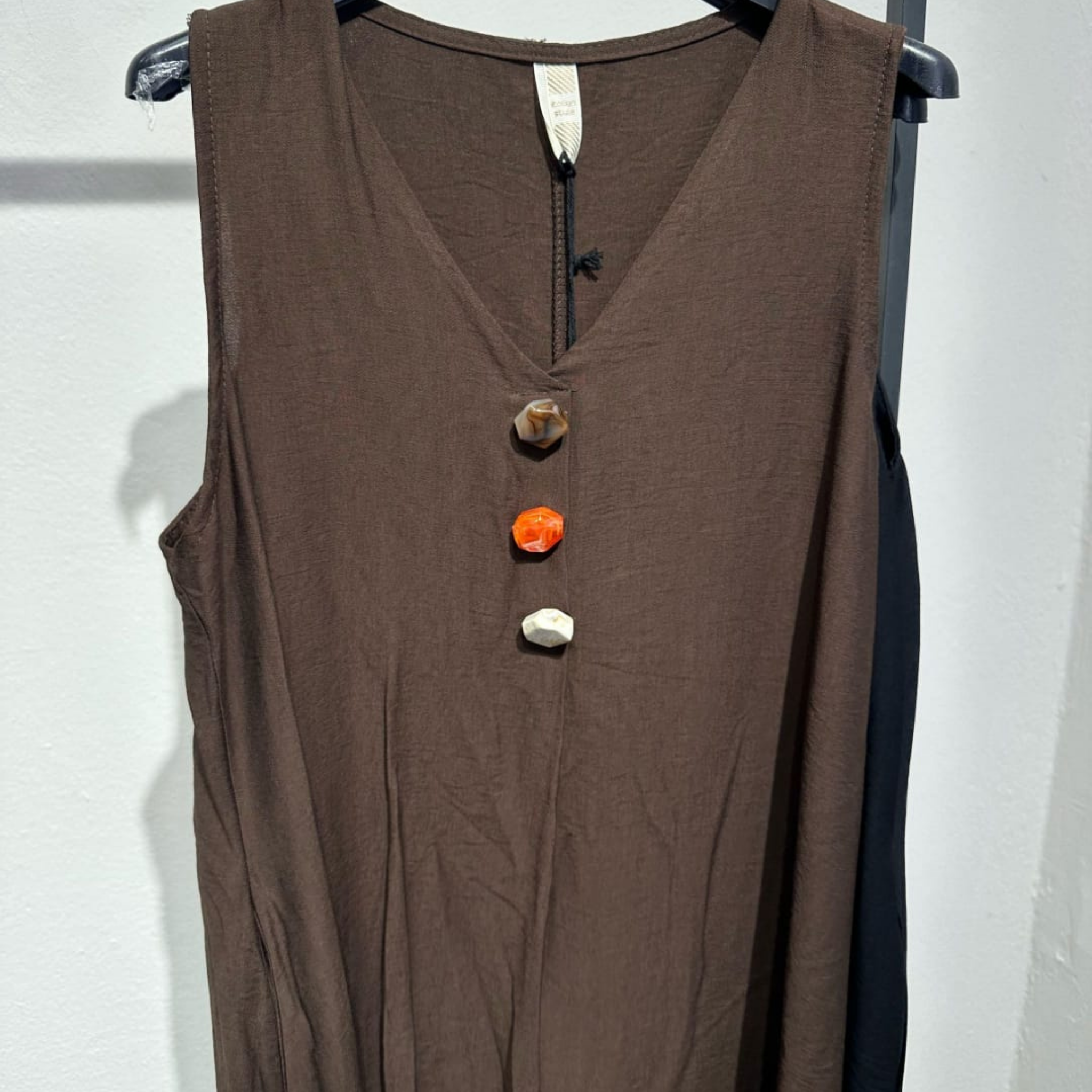 Italian Sleeveless Button Detail Maxi Dress