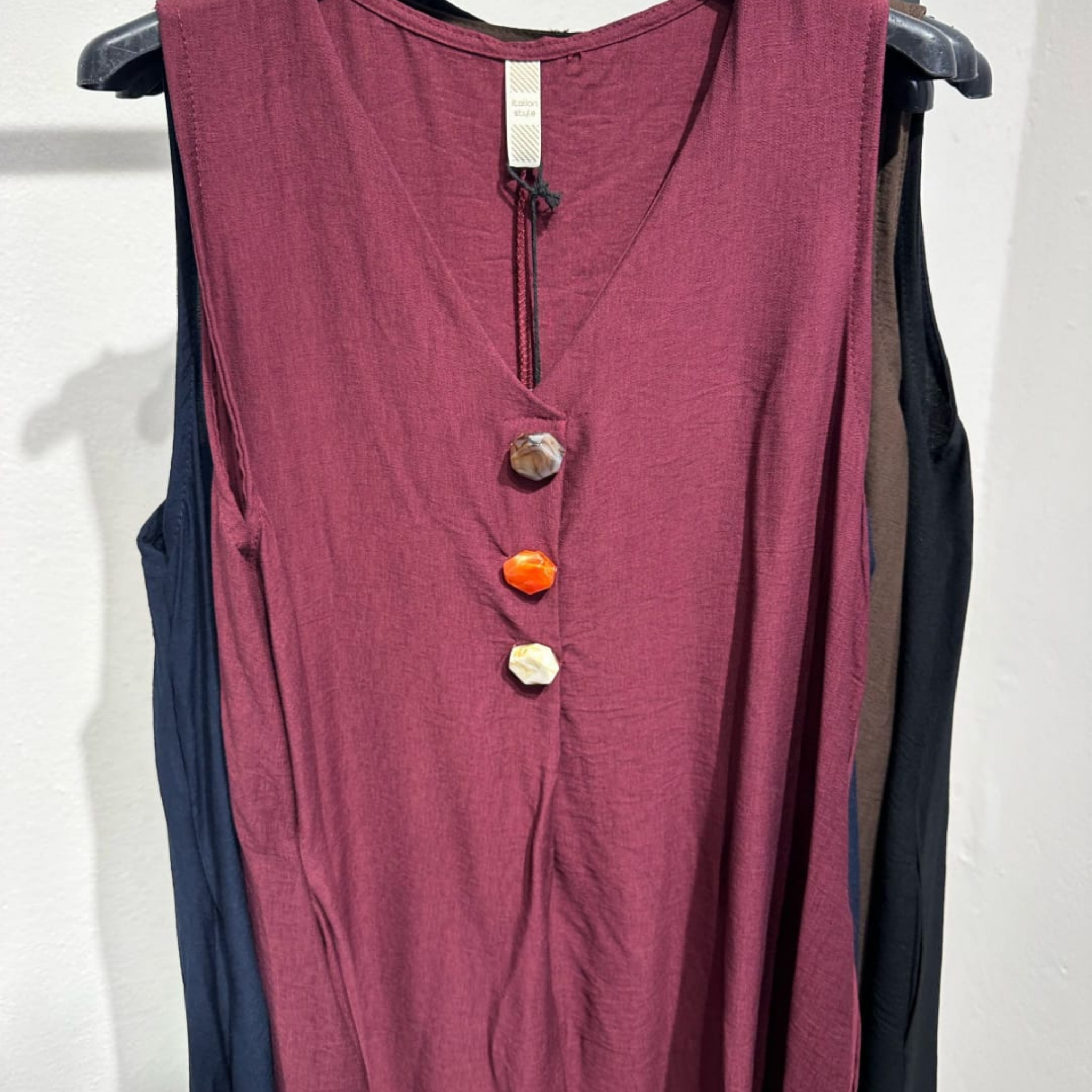 Italian Sleeveless Button Detail Maxi Dress
