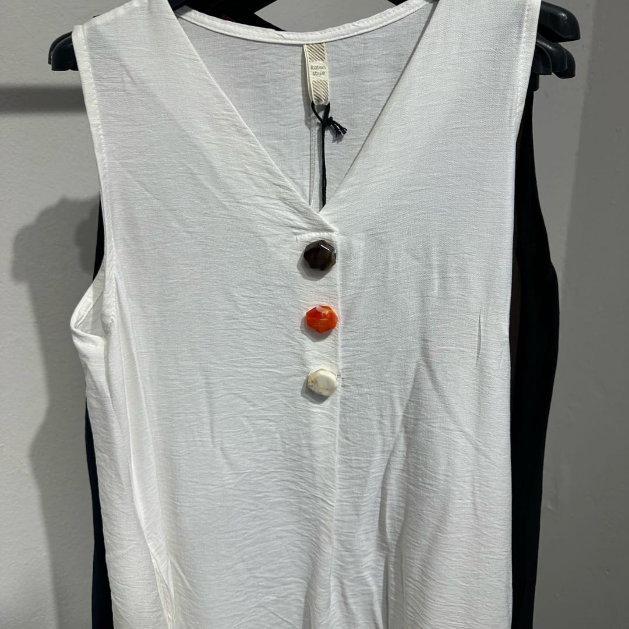 Italian Sleeveless Button Detail Maxi Dress