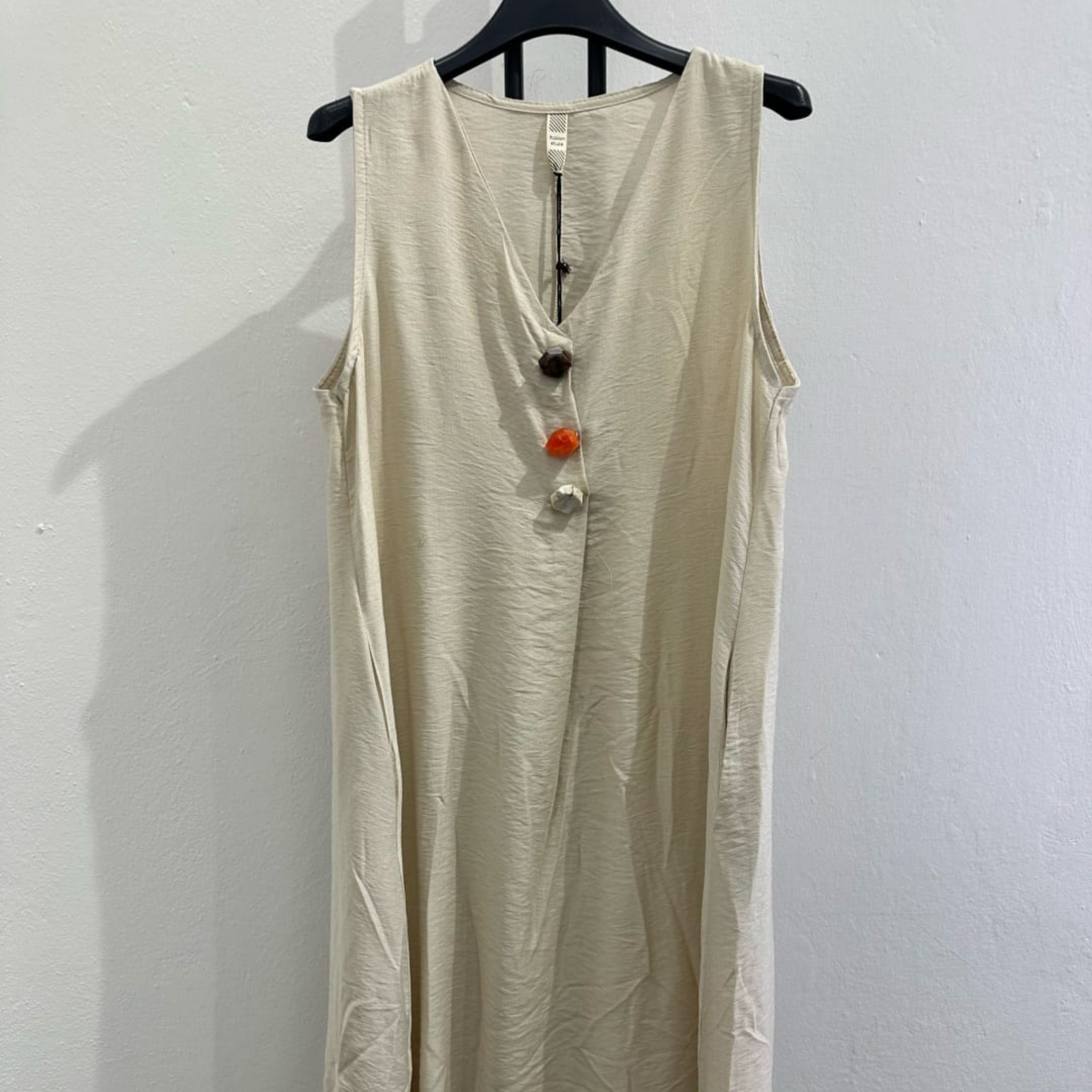 Italian Sleeveless Button Detail Maxi Dress