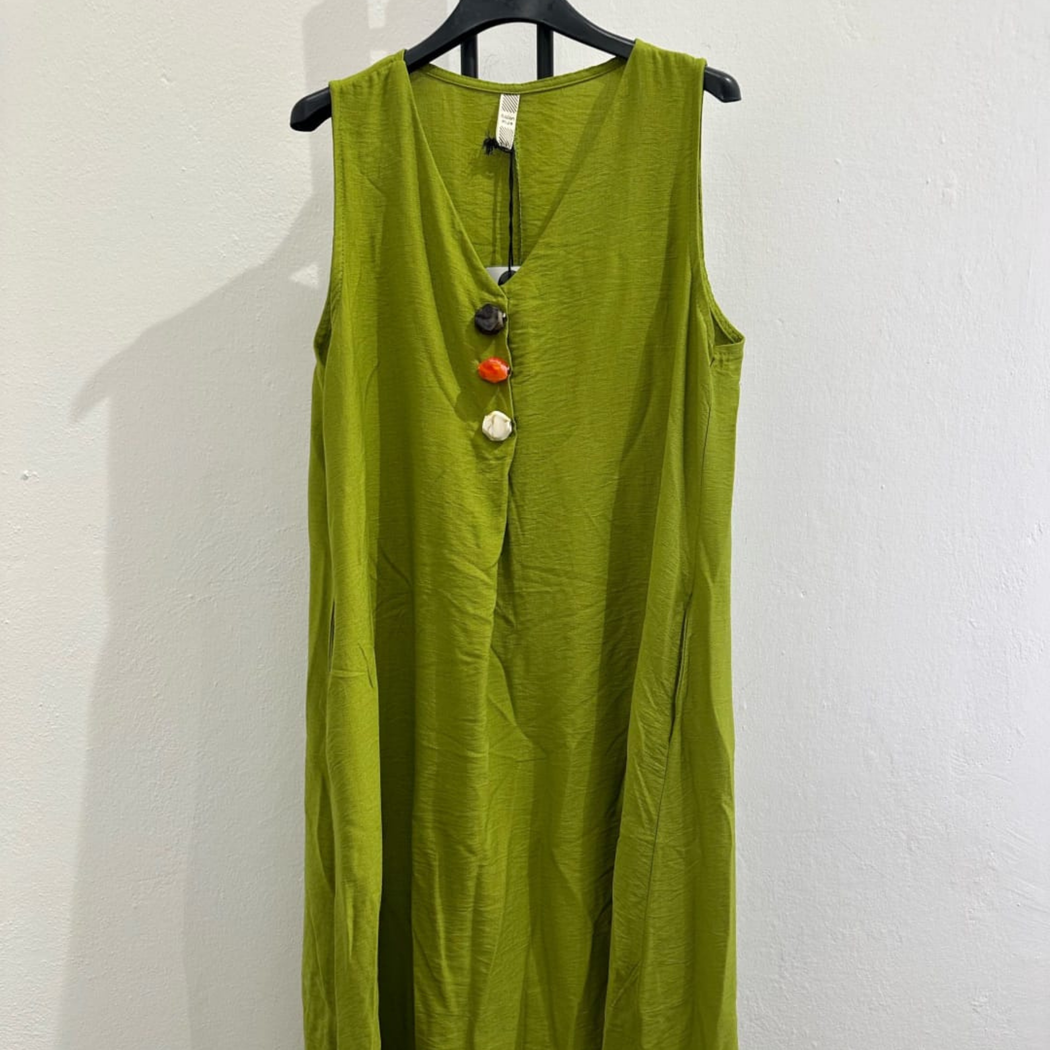 Italian Sleeveless Button Detail Maxi Dress