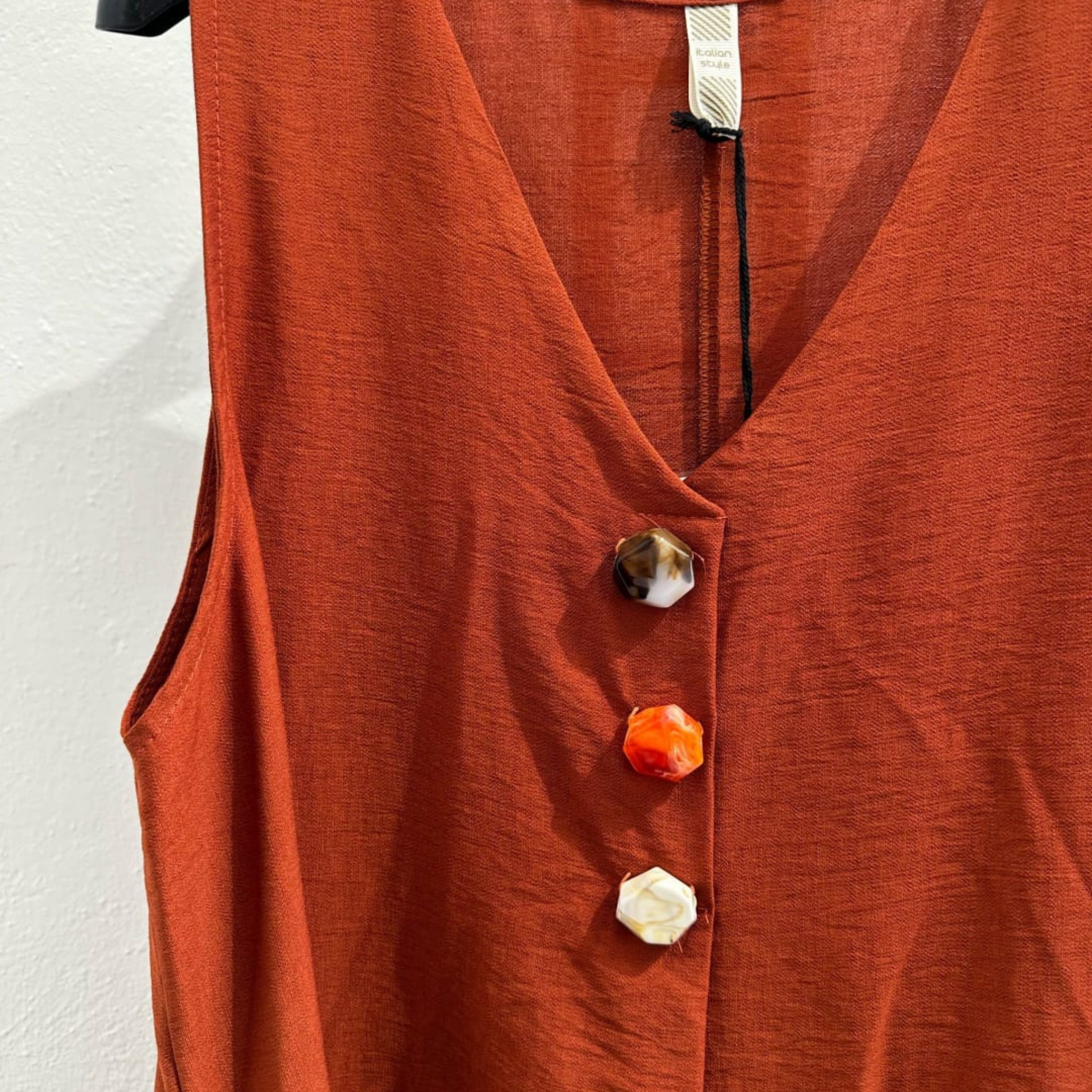 Italian Sleeveless Button Detail Maxi Dress