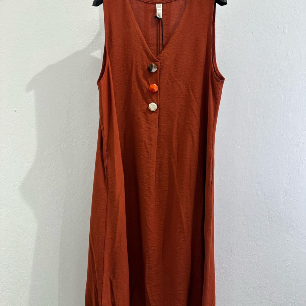 Italian Sleeveless Button Detail Maxi Dress