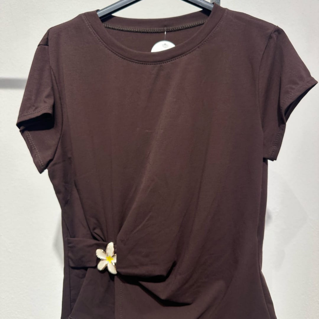Italian Flower Buckle Side Detail Stretch Top